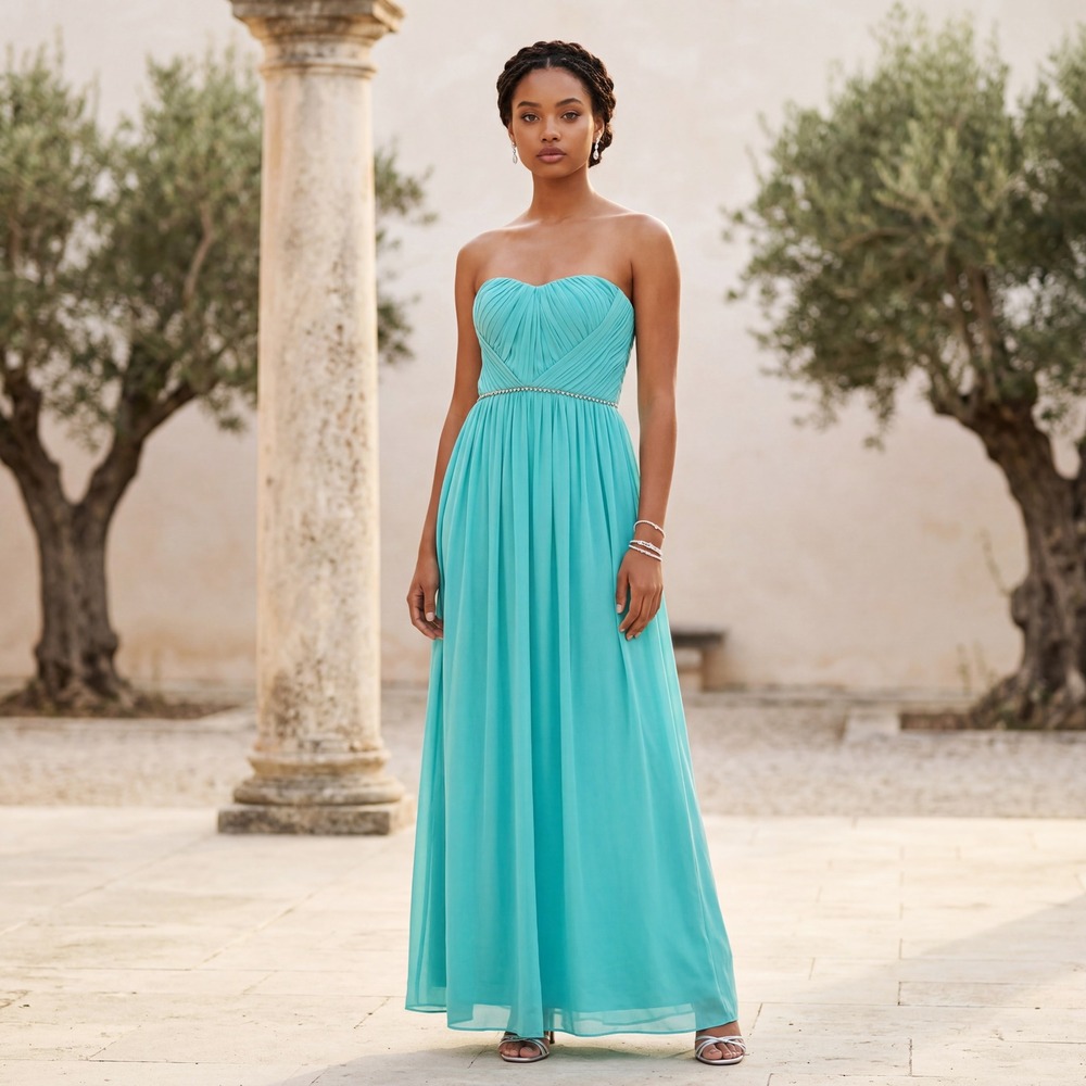Minuet Strapless Maxi Gown Dress Rhinestone Empire Waist Sz L‎ NWT Grecian prom